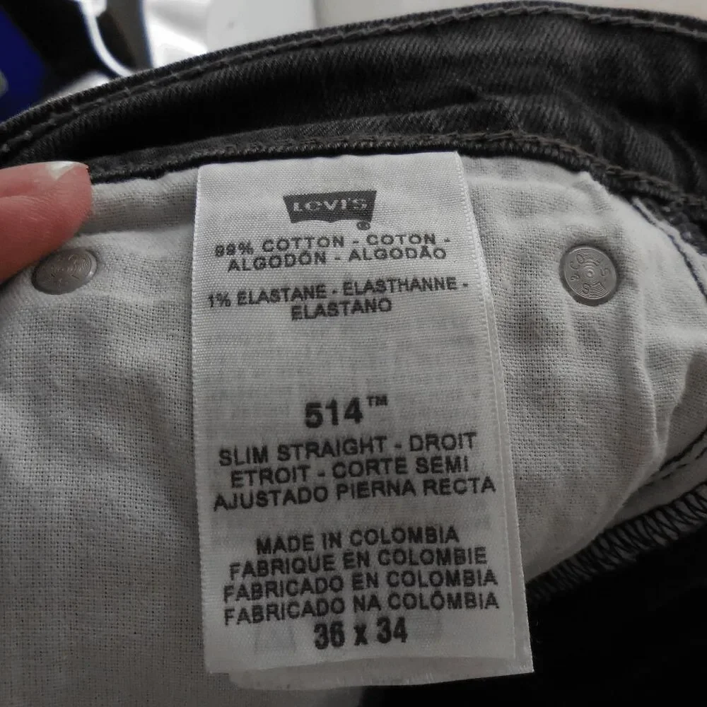 Levis 514 Slim Straight Stretch Black Jeans Mens 36x32 Hipster Grunge‎ Gothic